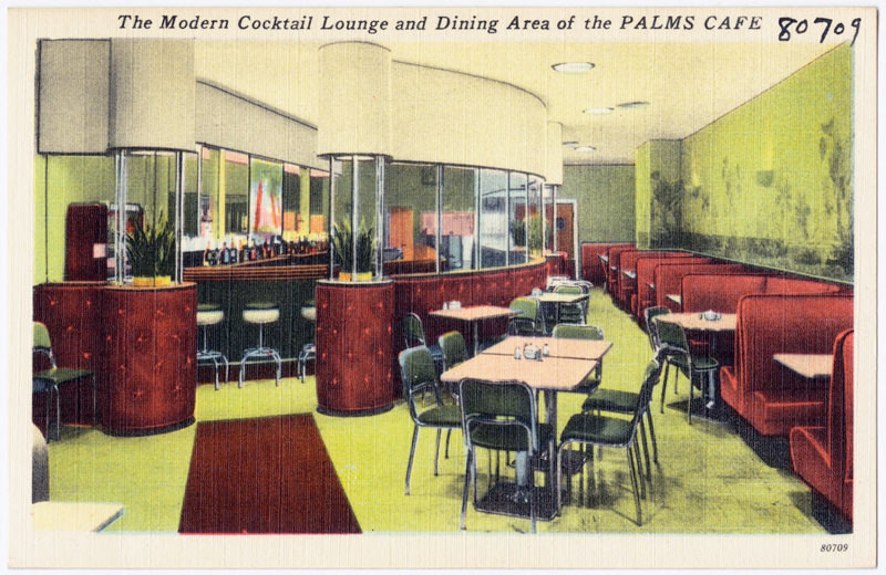 Le bar-salon moderne et la salle à manger du Palms Cafe - Columbus, Indiana