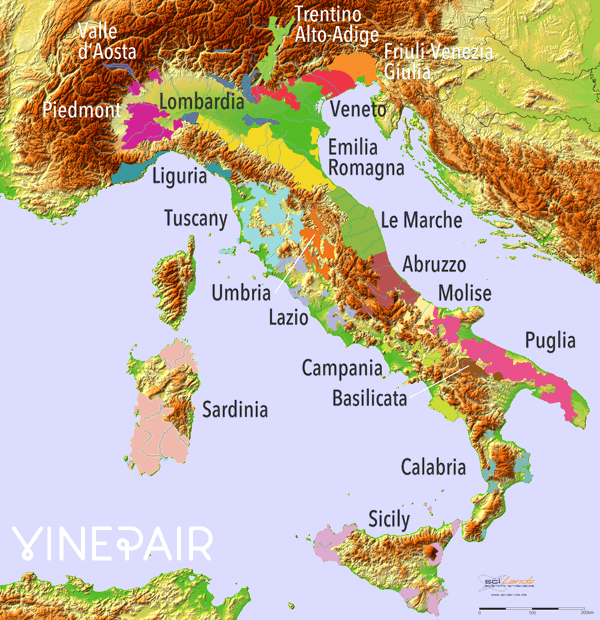 Carte Animée En Relief Des Régions Viticoles En Italie