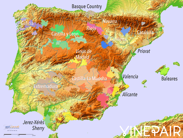 Carte animée en relief des régions viticoles d'Espagne