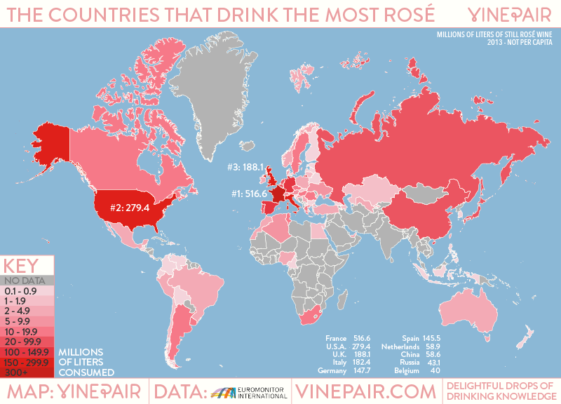 Les pays qui boivent le plus de vin rosé