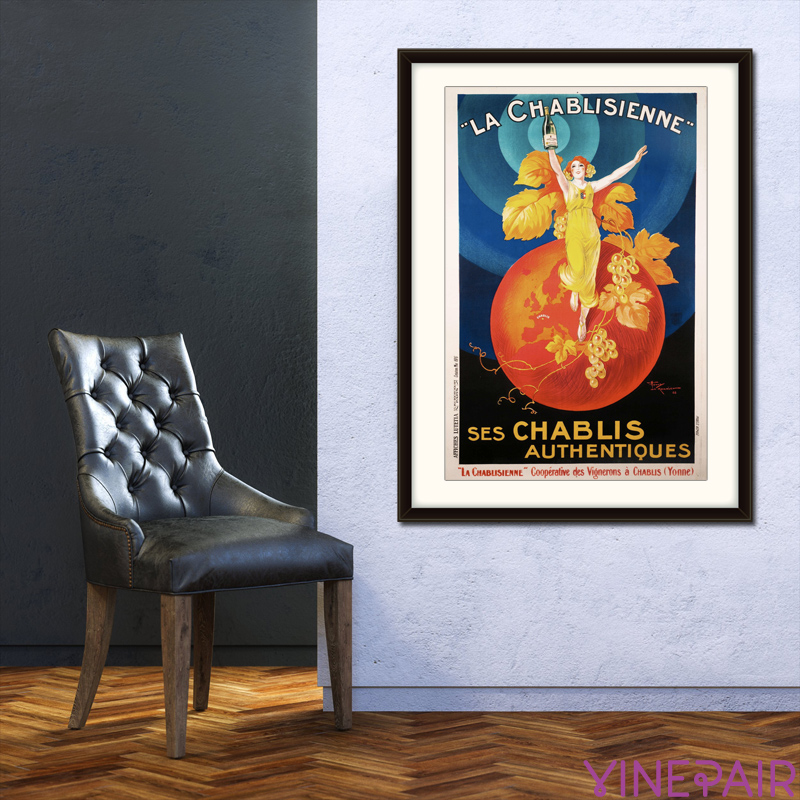 Affiche Vintage Chablis Et Une Chaise Noire