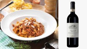 Tagliatelles bolognaises : Cortonesi 2019 Brunello di Montalcino Il Poggiarelli Toscane
