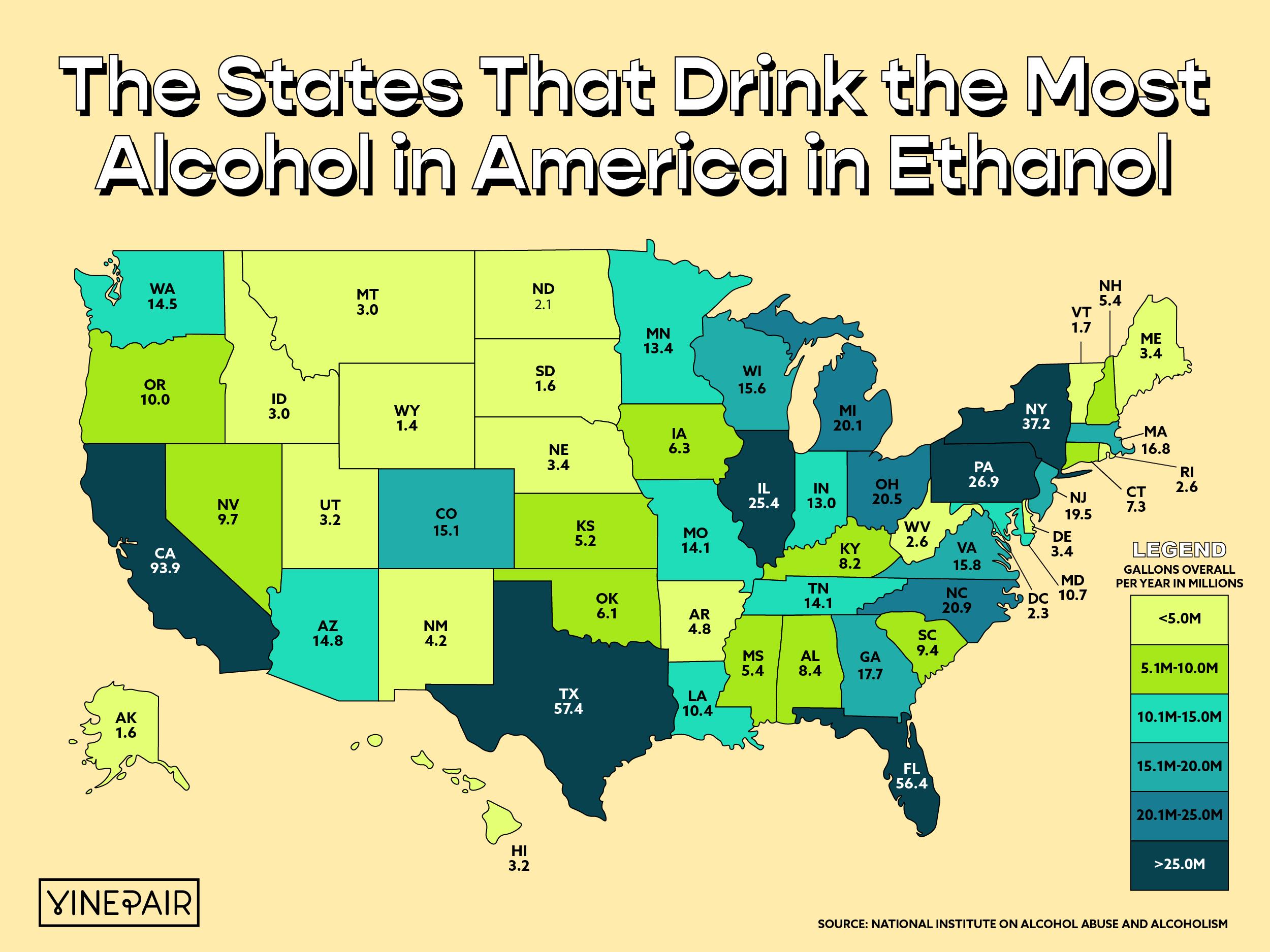 Les États qui boivent le plus d’alcool dans l’éthanol